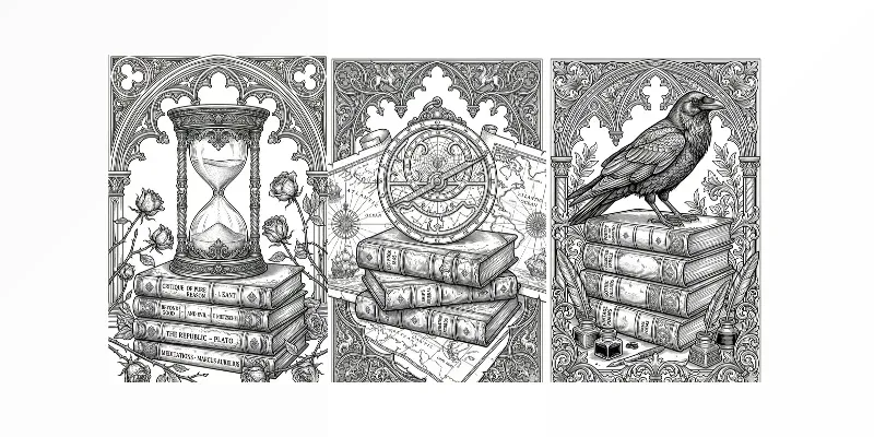 Dark Academia Library Coloring Masters generated by undefined