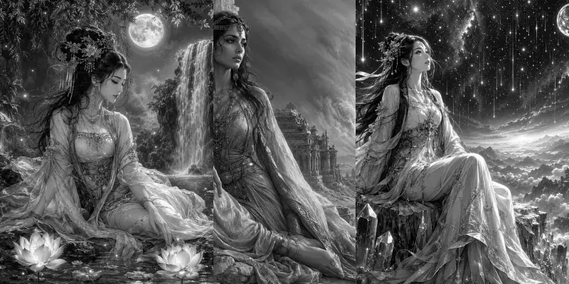 Monochrome Goddess Visions generated by undefined