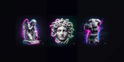 Glitch Greek Statue Digital Art generated by gemini-image
