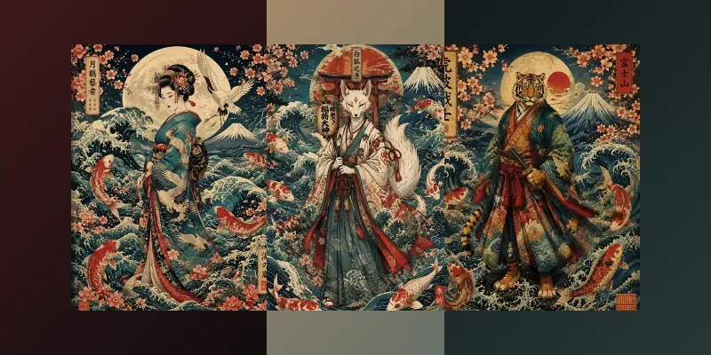 Mystical Ukiyoe Spirit Animal Art generated by undefined