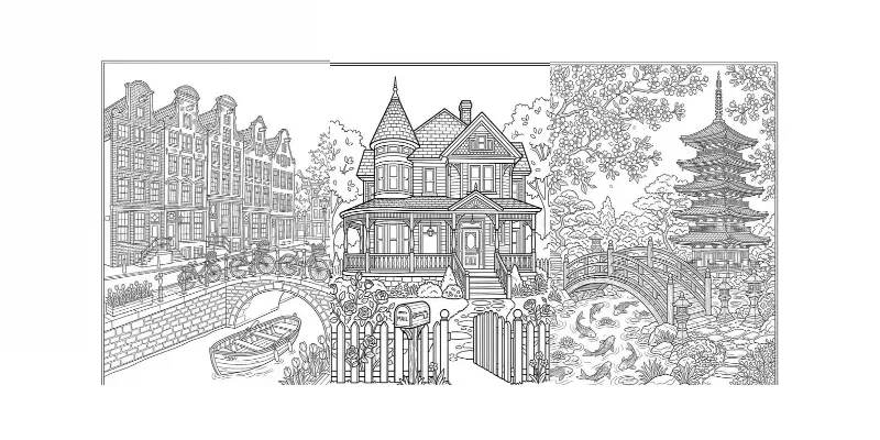 Ink Sketch Architecture Coloring Pages