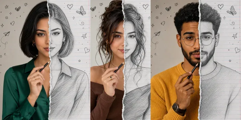 Reality Vs Sketch Duality Portraits generated by undefined