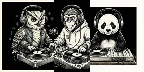 Vintage Ink Dj Animal Tee Designs generated by chatgpt-image