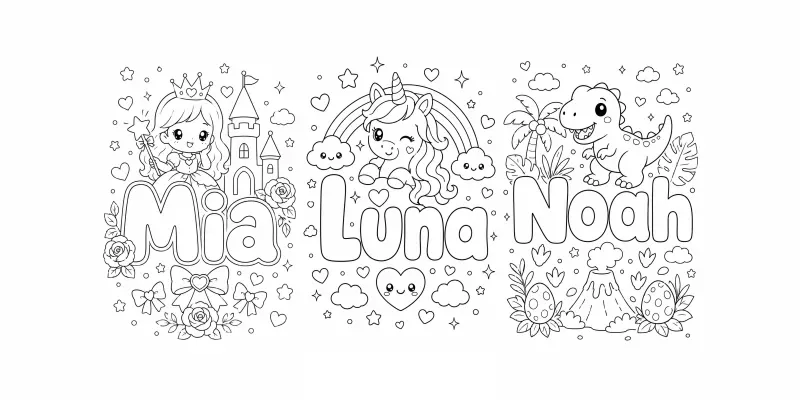 Etsy Kawaii Custom Name Coloring Pages generated by undefined