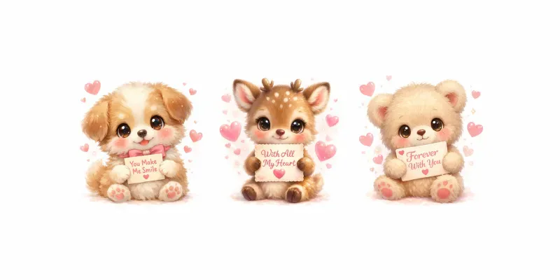 Cute Kawaii Cartoons With Love Cards generated by undefined