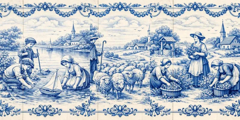 Delft Blue Vintage Tiles generated by undefined