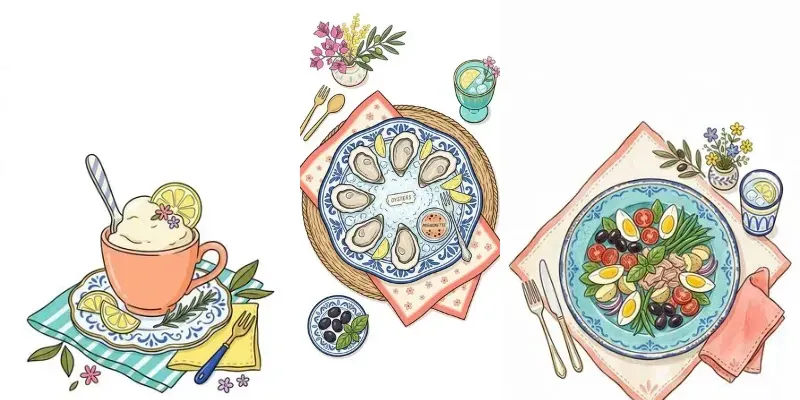 Stylized Doodle Riviera Cafe Food Icons generated by undefined