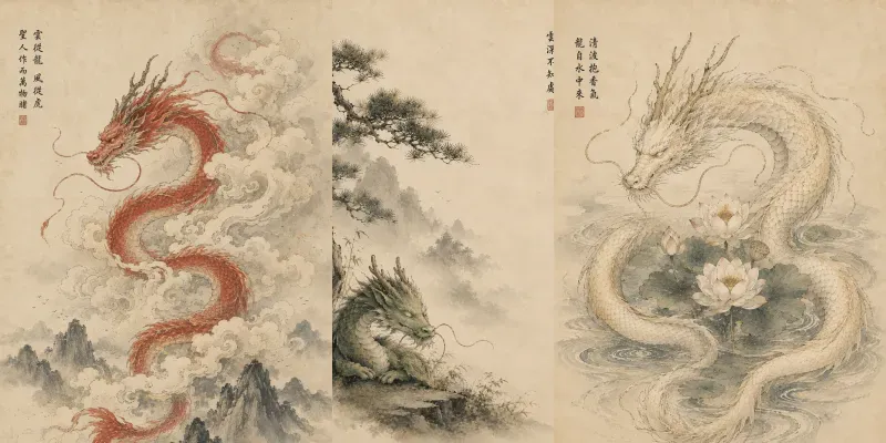 Eastern Dragons Minimalist Inkandwash generated by undefined