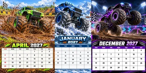 Monster Trucks 2027 Calendar Pages generated by chatgpt-image