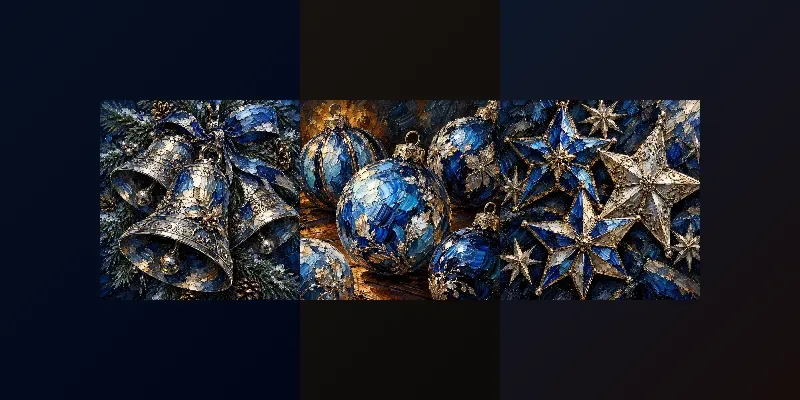 Impasto Blue Silver Christmas Oil Art