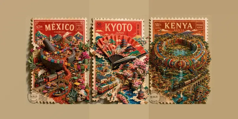 Cultural Travel Stamp Wall Art generated by undefined
