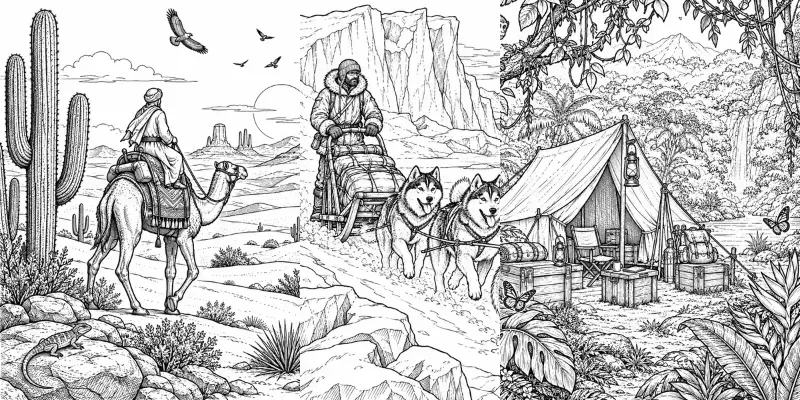 Vintage Adventure Coloring Scenes generated by undefined