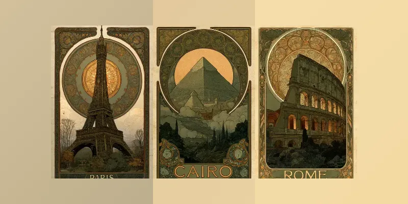Ornate Art Nouveau Landmark Posters generated by undefined