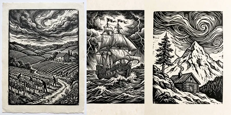 Vintage Woodcut Monoline Art generated by undefined