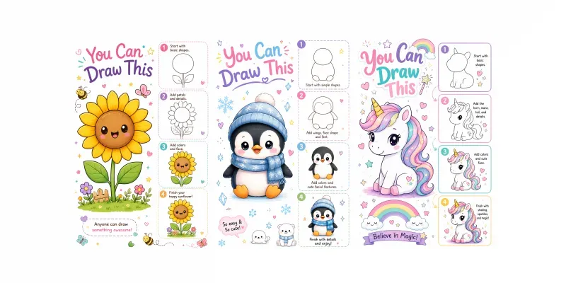 Cute Drawing Tutorial Posters generated by undefined