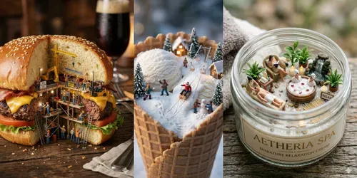 Miniature Worlds Inside Products generated by gemini-image