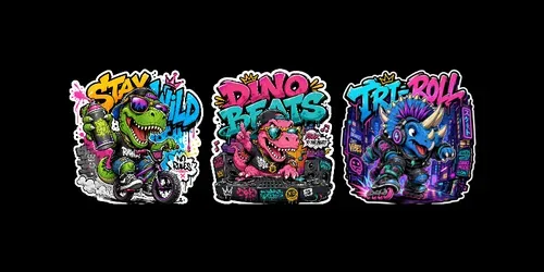 Retro Street Dino Stickers generated by chatgpt-image