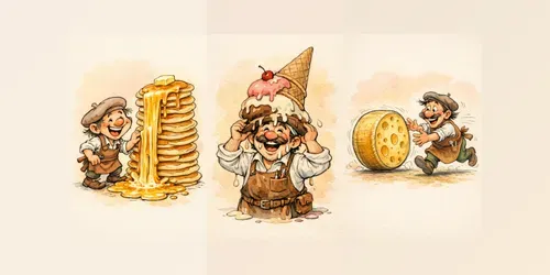 Whimsical Oversized Food Cartoon Packs generated by chatgpt-image