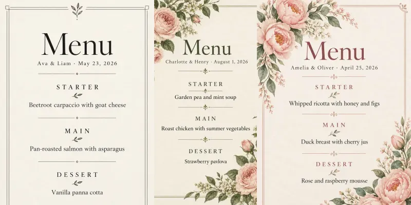 Wedding Menu Card Designs