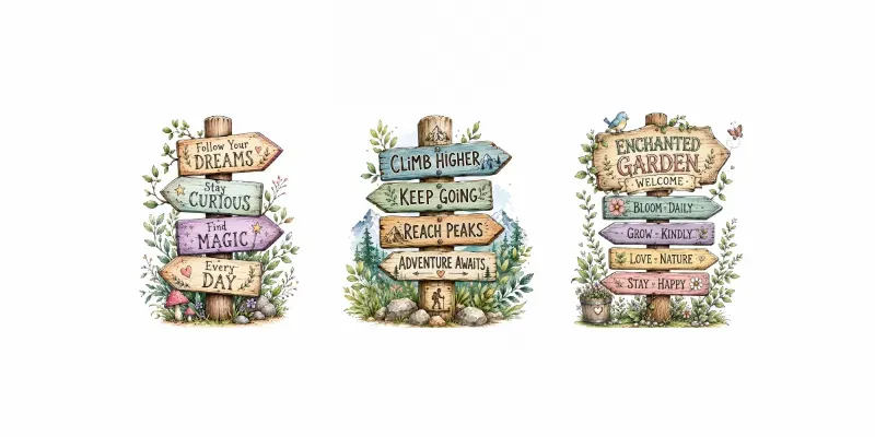Whimsical Wooden Signpost Art generated by undefined