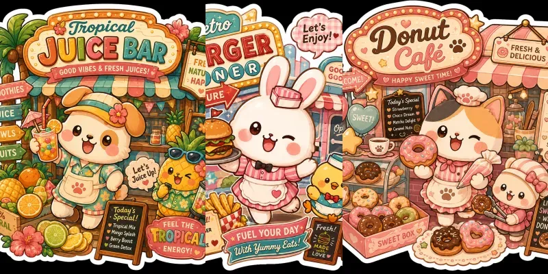 Etsy Kawaii Diner Mascot Sticker Packs generated by undefined