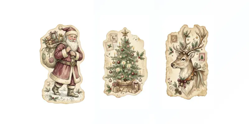 Vintage Christmas Junk Journal Stickers generated by undefined