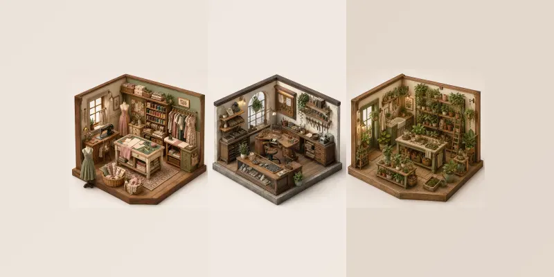 Cozy Creative Business Isometric Shops generated by undefined