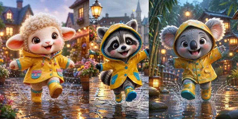 Whimsical Rainy Friends generated by undefined
