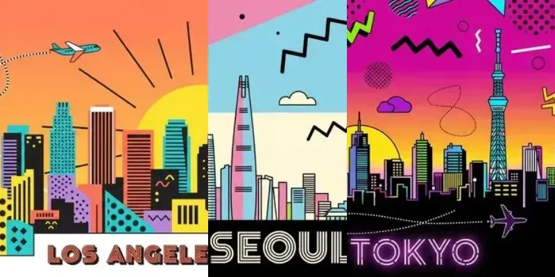 Retro Memphis City Skyline Art Posters