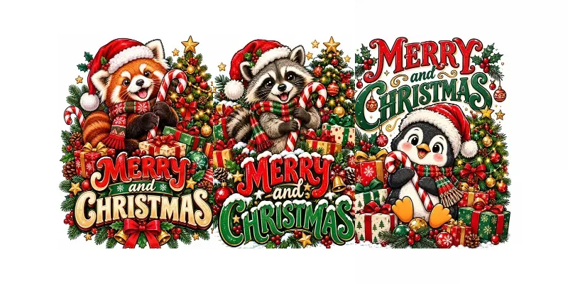 Cute Christmas Animal Typographies