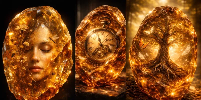 Luminous Amber Resin Surrealism Art generated by undefined