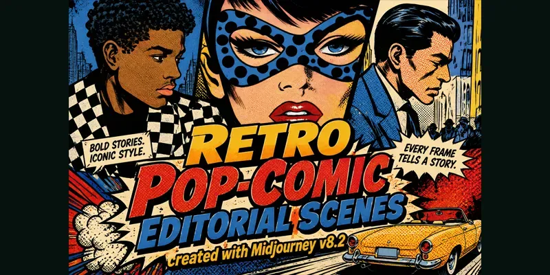 Retro Popcomic Editorial Scenes generated by undefined