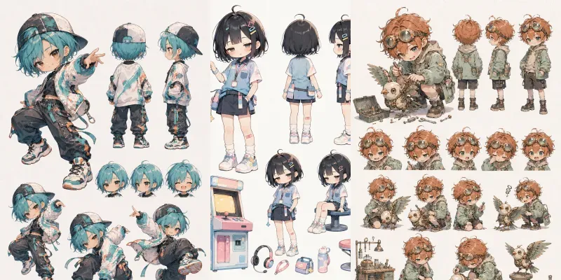 Chibi Anime Character Design Sheets generated by undefined