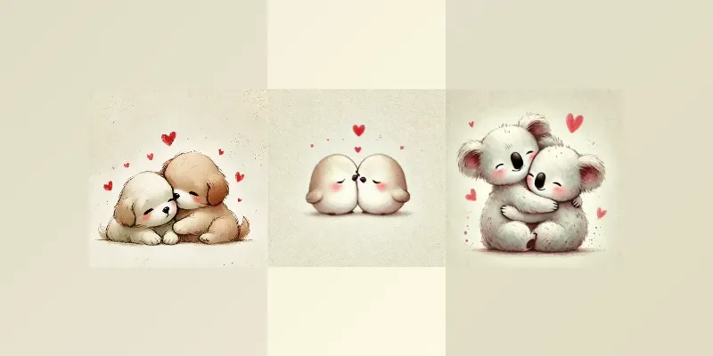 Softly Hand Drawn Animal Couples In Love generated by undefined