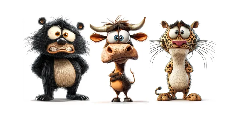Quirky 3D Cartoon Animals generated by undefined