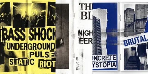 Analog Brutalist Zine Layouts generated by gemini-image