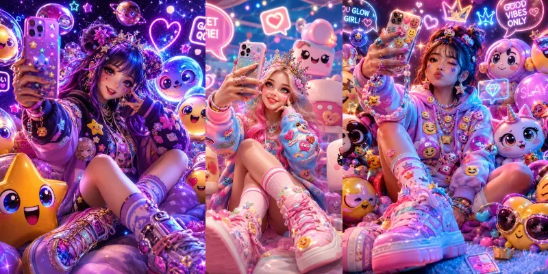 Neon Emoji Selfie Fantasy Scene Masteries generated by undefined