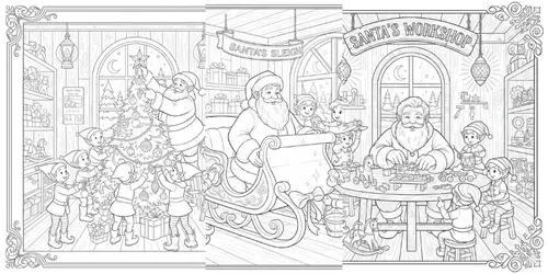 Santa Elf Coloring Pages Creators generated by gemini-image
