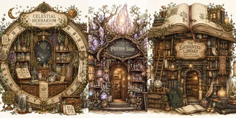 Enchanted Vintage Fantasy Shops generated by undefined
