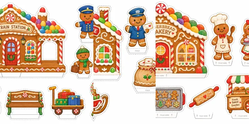 Gingerbread Village Printable Playsets