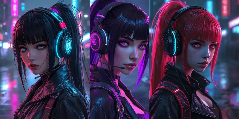 Cyberpunk Neon Gamer Girl Avatars