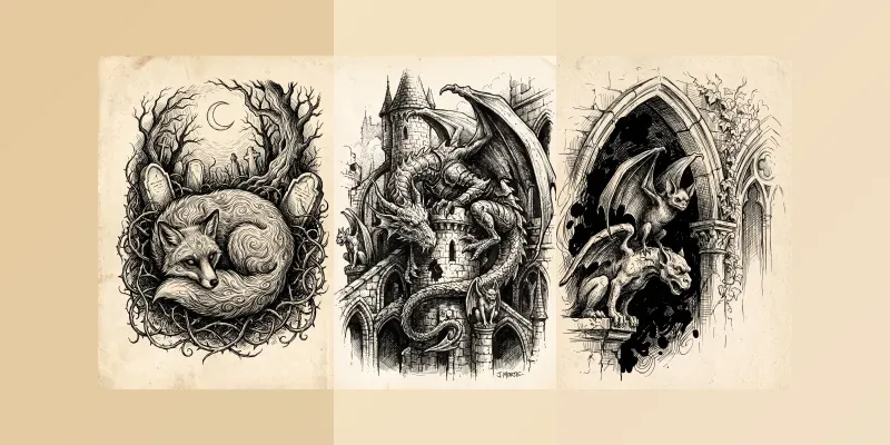 Gothic Ink Sketch Monochrome Art generated by undefined
