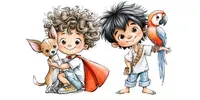 Cartoon Kids And Pets Clipart midjourney prompt mini thumbnail