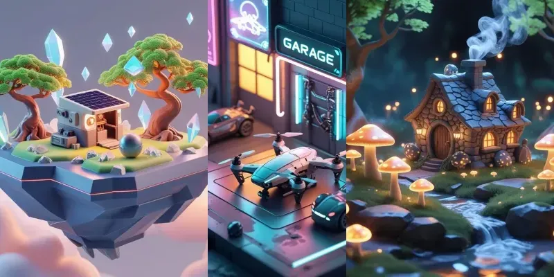Isometric 3D Diorama Scenes