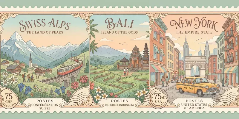 Pastel Travel Postage Stamps
