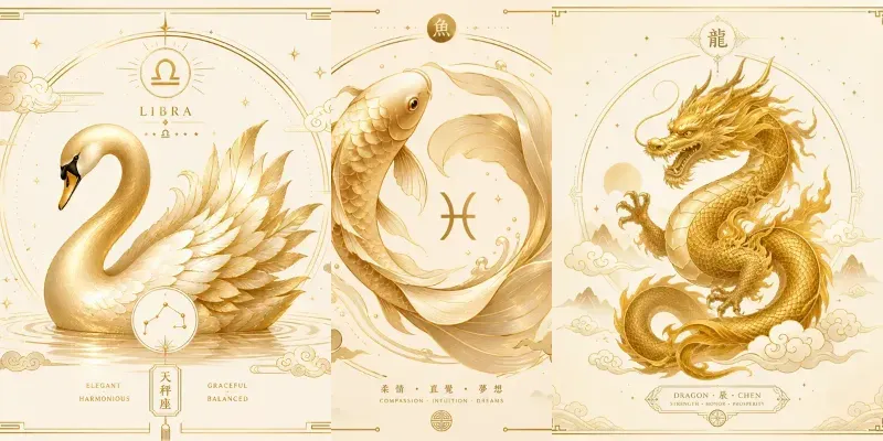Luxury Golden Zodiac Animal Illustrations generated by undefined