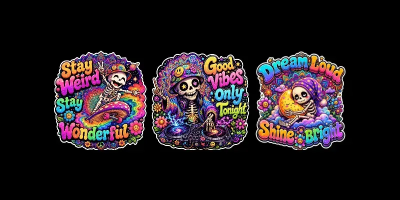 Cute Psychedelic Skeleton Quote Tshirts generated by undefined