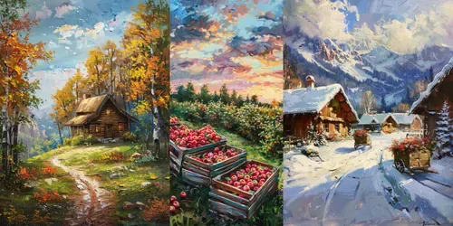 Idyllic Pastoral Landscape Oil Paintings generated by midjourney