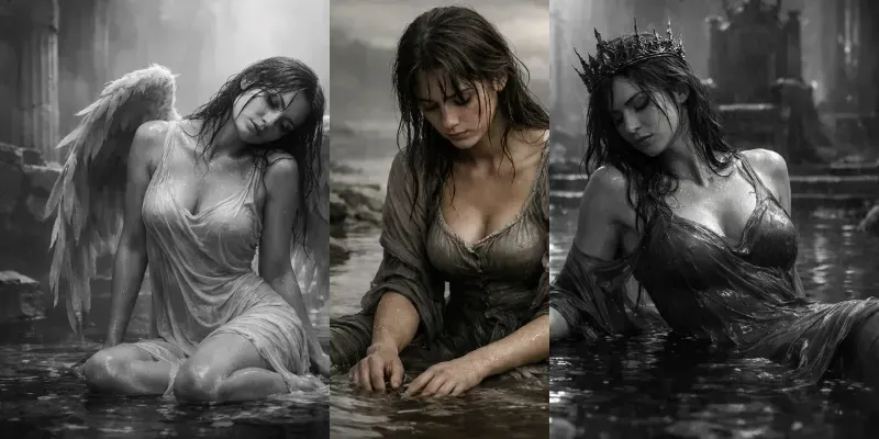 Wet Fabric Emotional Female Portraits generated by undefined