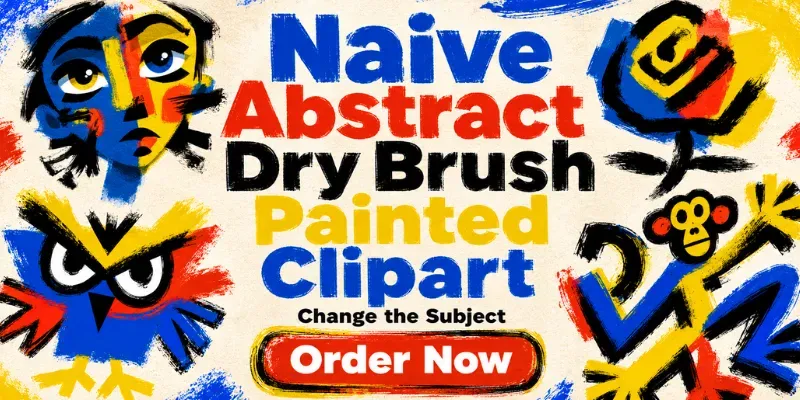 Naive Abstract Dry Brush Painted Cliparts generated by undefined